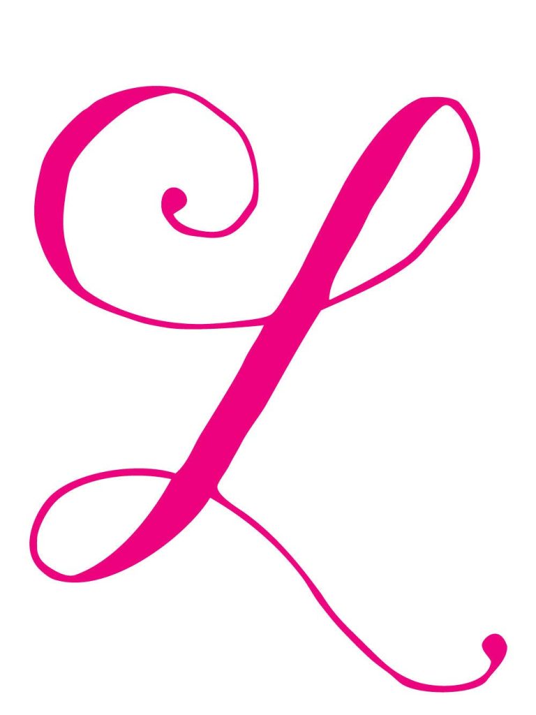 Elegant cursive letter L wallpaper vibrant pink calligraphy on minimalist white background design