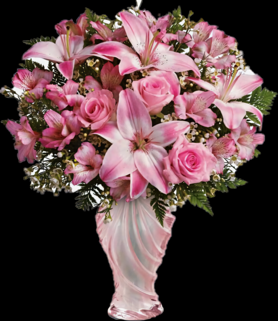 Elegant Pink Floral Bouquet Wallpaper with Lilies and Roses