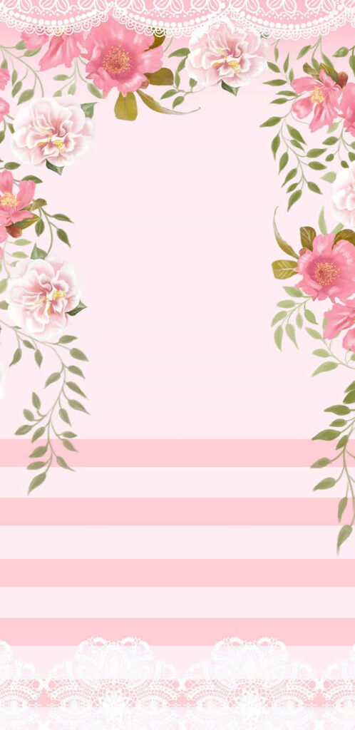 Elegant Pink Floral Wallpaper with Lace & Romantic Stripe Detail
