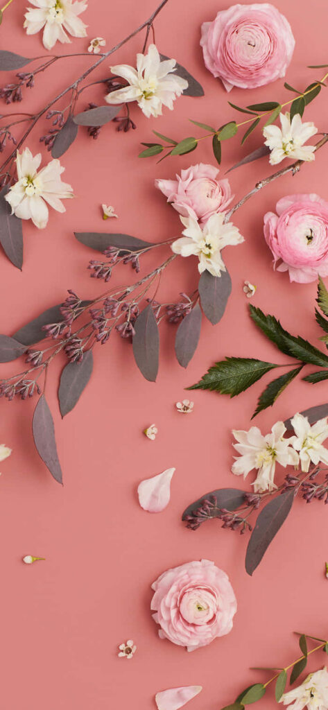 Pink Aesthetic Wallpaper with Roses & Jasmine | Floral Background