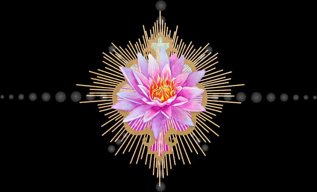 Elegant Pink Lotus Wallpaper with Golden Rays & Geometric Accents