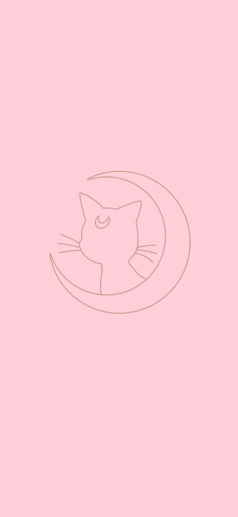 Elegant Pink Minimalism: Cat & Crescent Moon Line Art Wallpaper