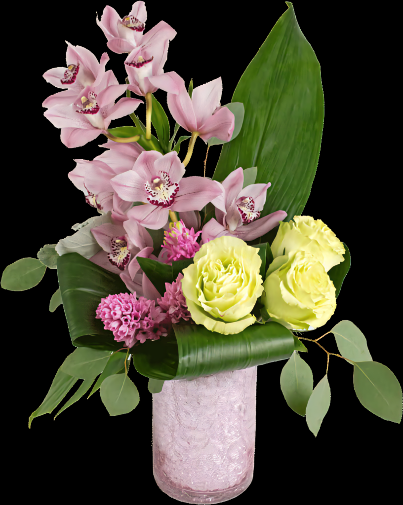 Elegant Pink Orchids & Green Roses Wallpaper - Vibrant Floral Background