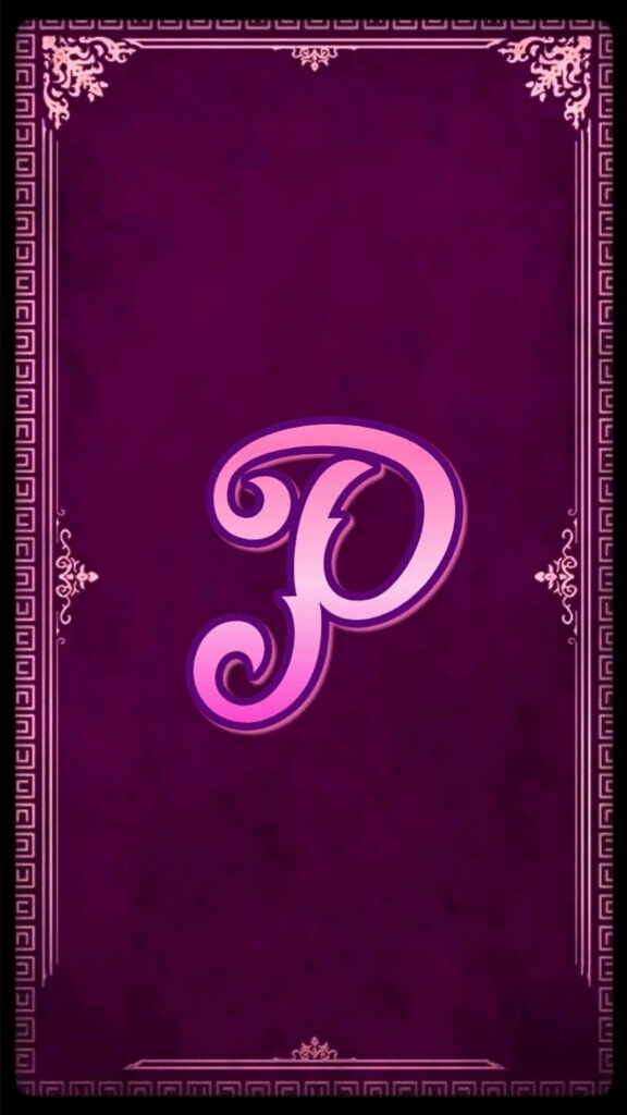 Elegant Pink Letter P Wallpaper with Purple Background & Decor Borders