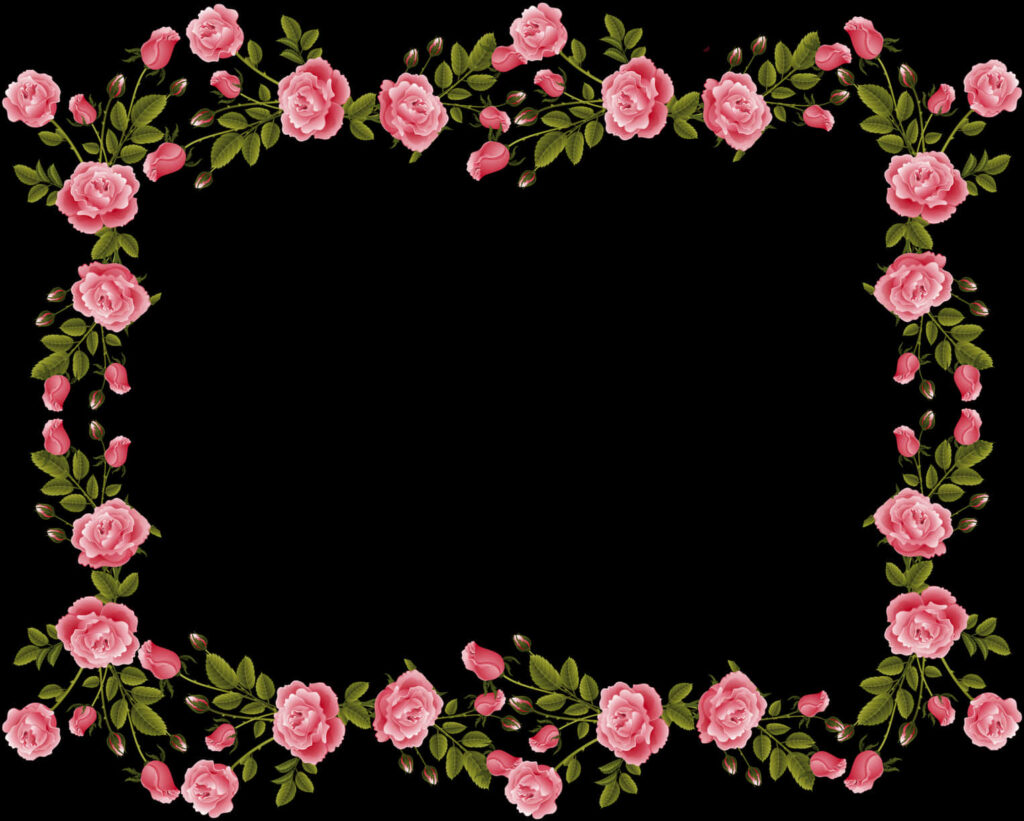 Elegant Pink Rose Frame on Black - Perfect for Invitations & Wallpapers