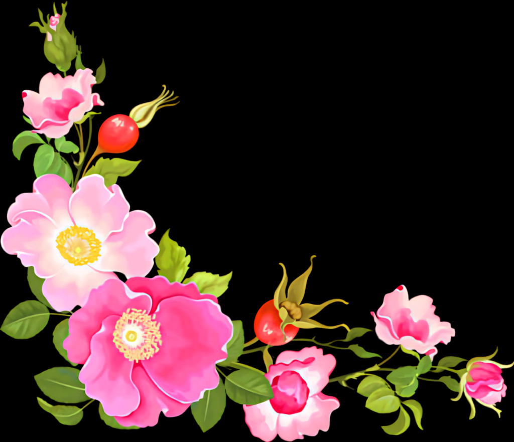 Elegant Pink Roses with Green Leaves on Black Background Art Wallpaper