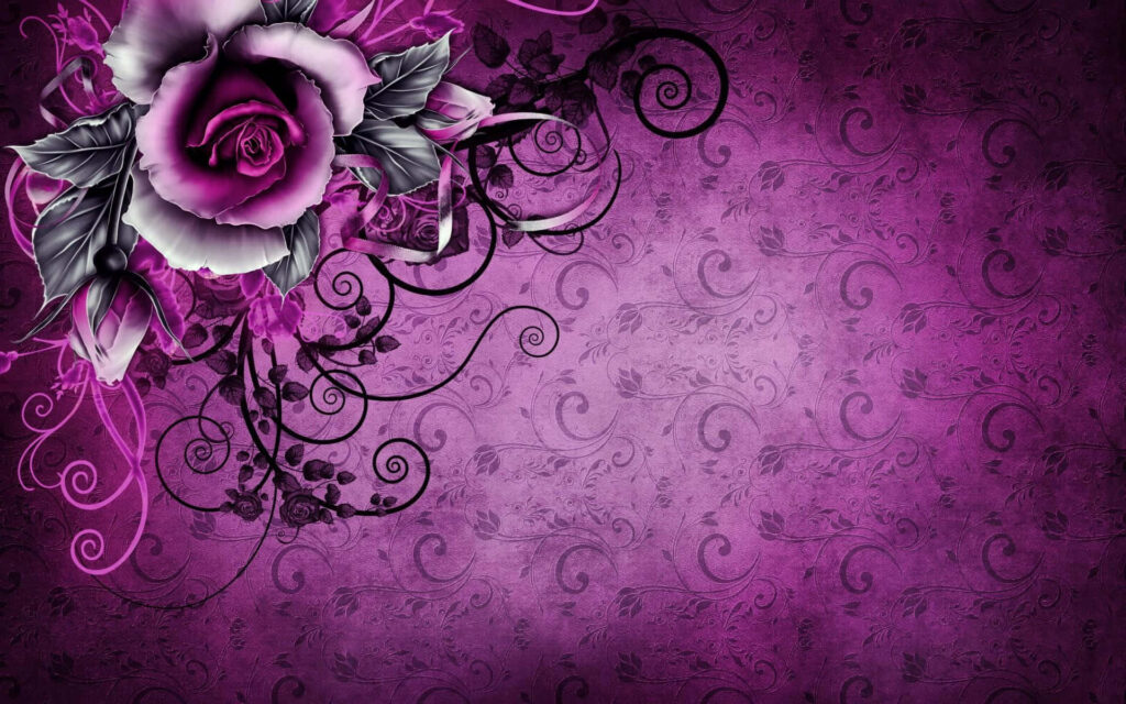 Elegant Purple Abstract Wallpaper with Intricate Rose