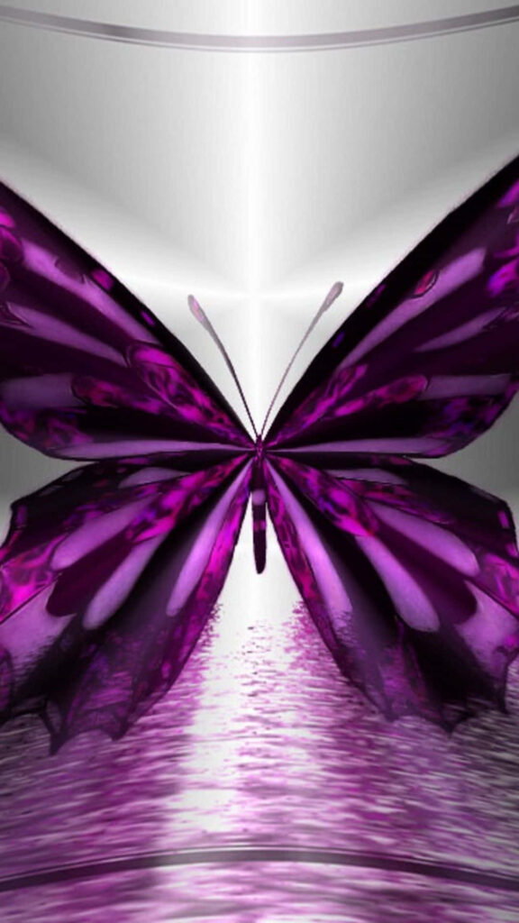 Elegant Wallpaper: Vibrant Purple Butterfly on Reflective Surface