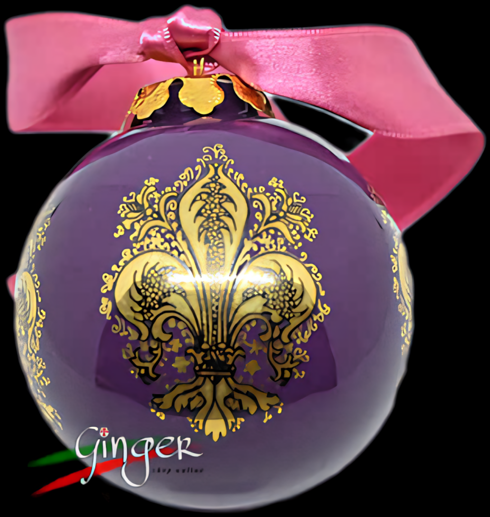 Elegant Purple Christmas Ornament with Gold Design and Pink Ribbon Wallpaper