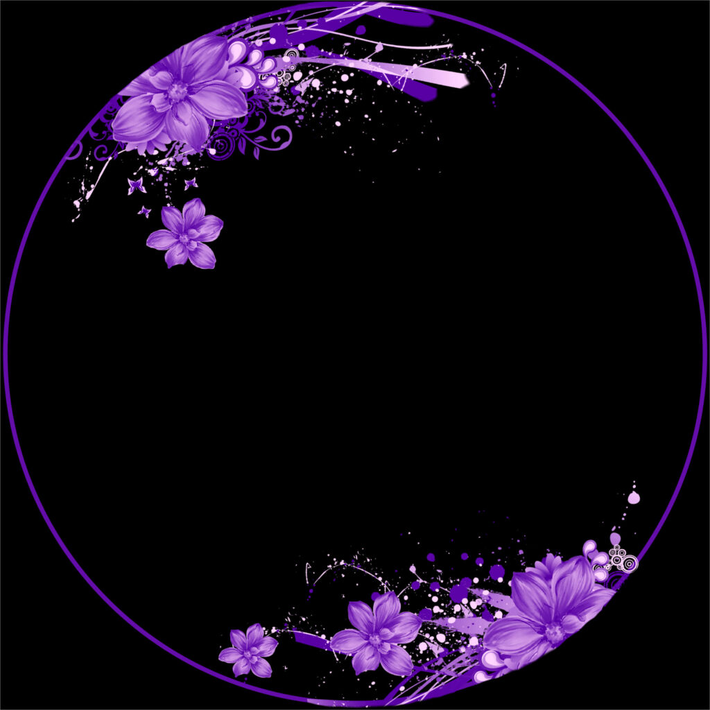 Elegant Purple Floral Frame Wallpaper on Black Background