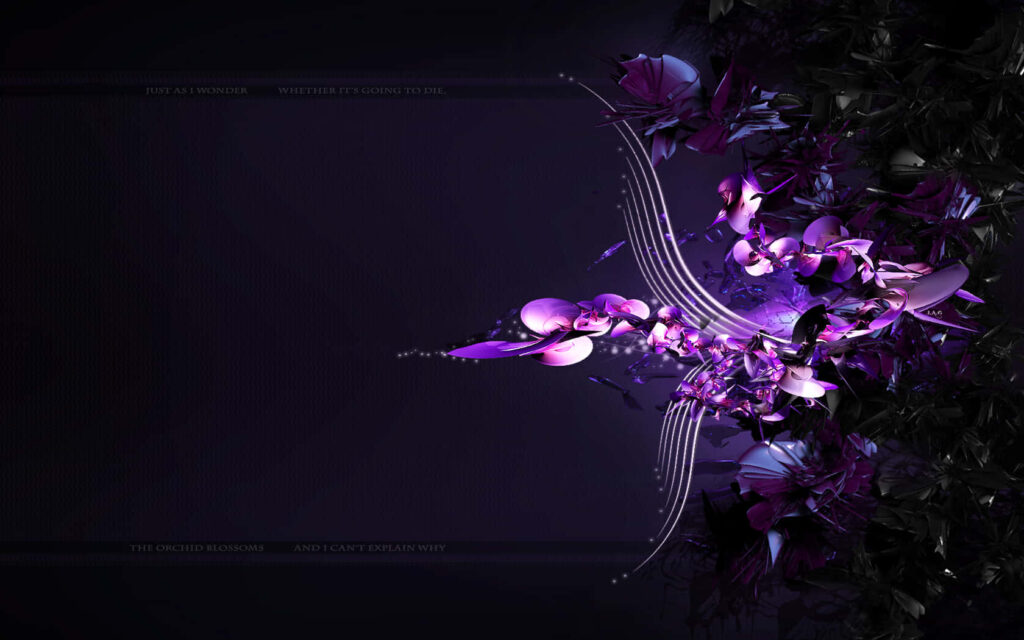 Elegant Purple Orchid Wallpaper with Futuristic Patterns | Dark Background