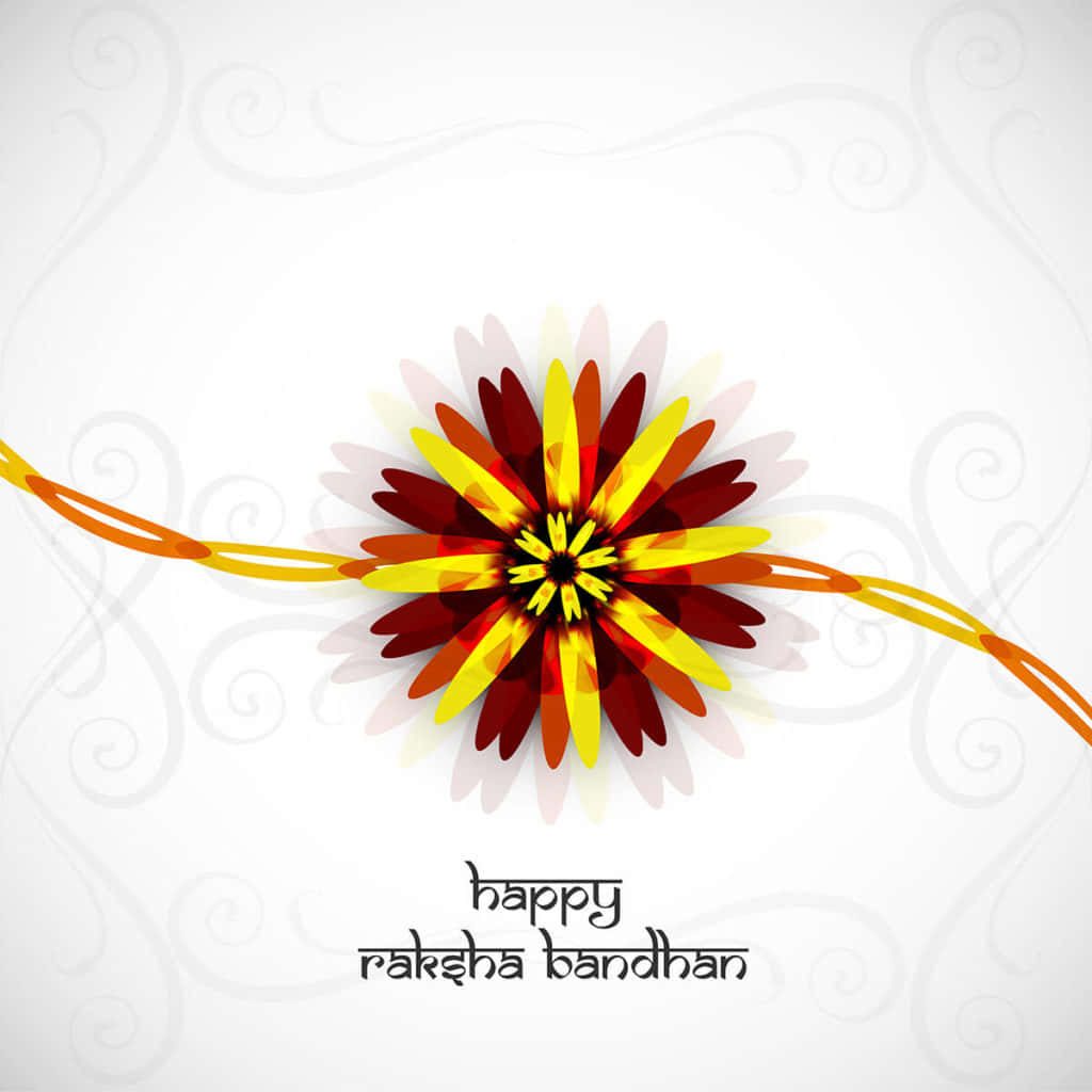 Elegant Raksha Bandhan greeting card with vibrant red yellow Rakhi on gray patterned background Wallpaper