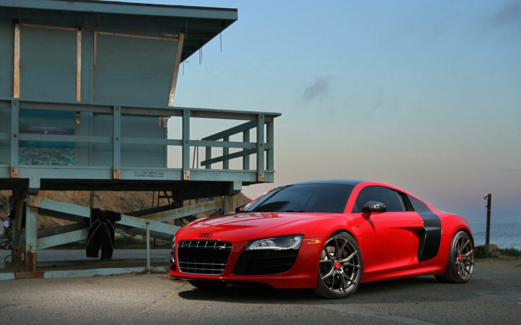 Red Audi R8 Side View Wallpaper: Beachside Elegance & Performance