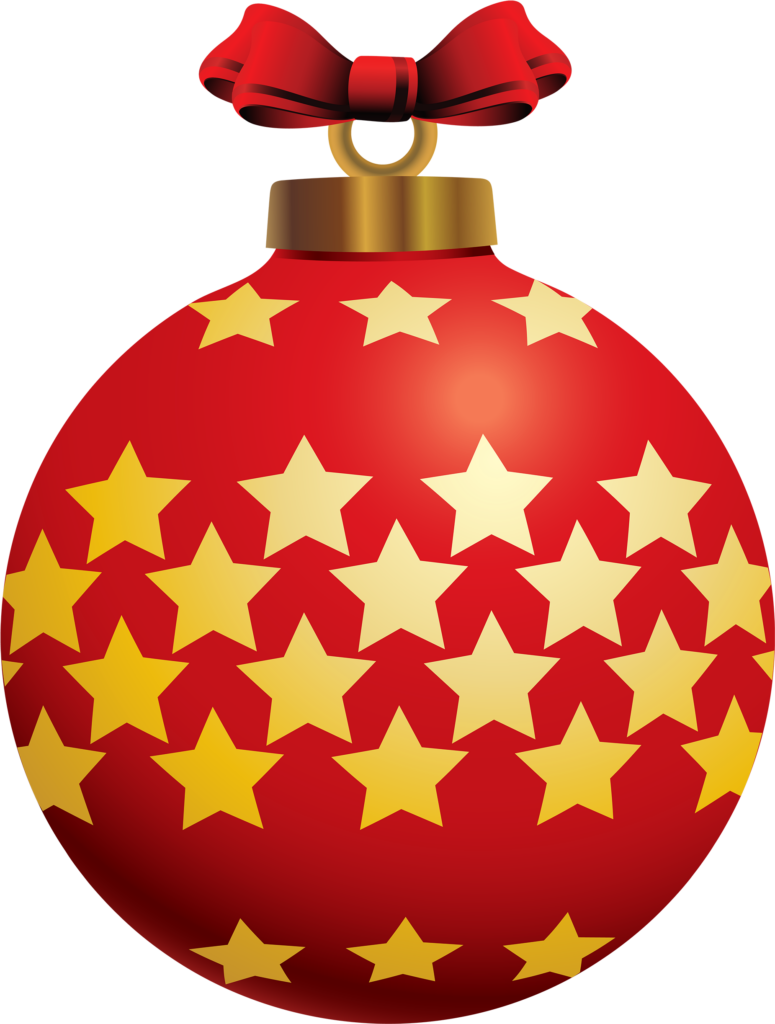 Elegant Red Christmas Ball Wallpaper with Golden Stars & Ribbon