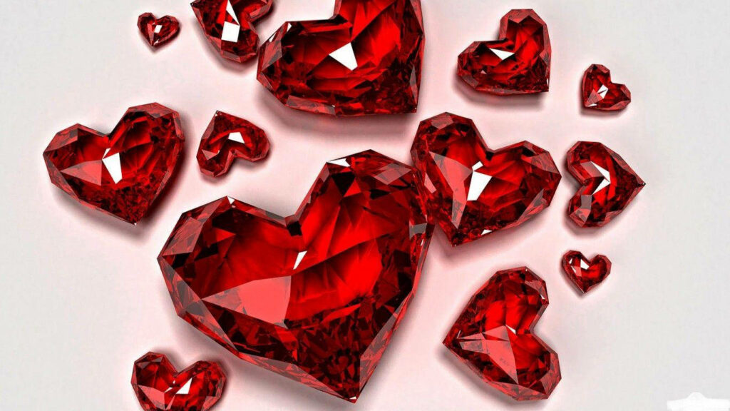 Elegant Red Crystal Hearts Wallpaper Background for Aesthetic Appeal