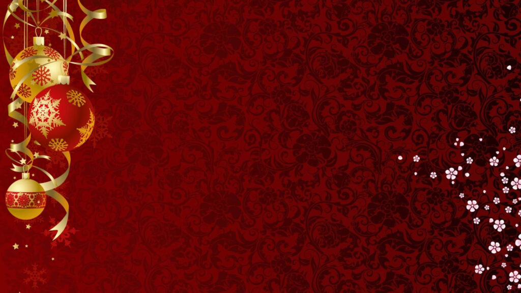 Elegant Red Floral Wallpaper with Gold Ribbons for Christmas