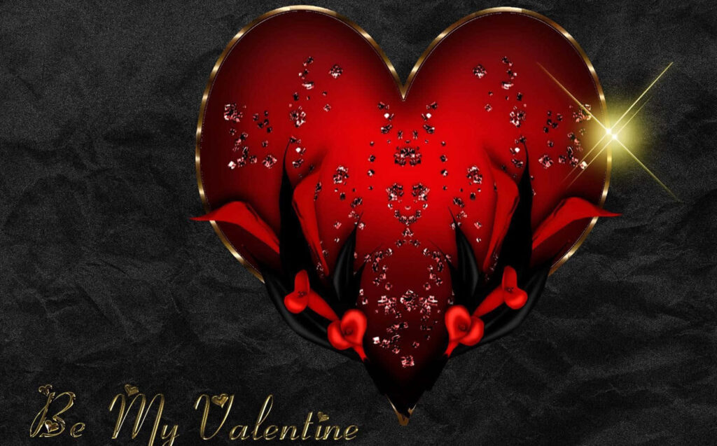 Elegant Red Heart Wallpaper: Be My Valentine Design on Black