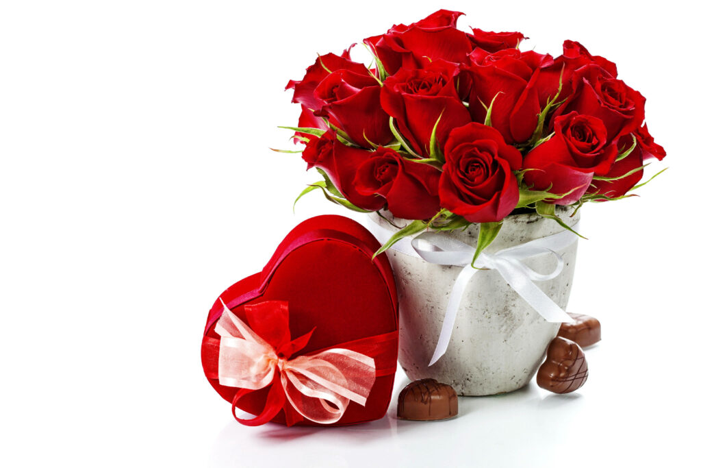Romantic Red Roses Wallpaper: Love & Beauty in a White Pot
