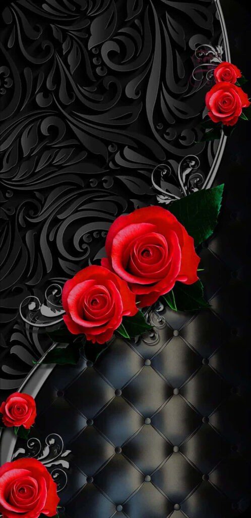 Vibrant Red Roses on Luxurious Black Textured Background Wallpaper