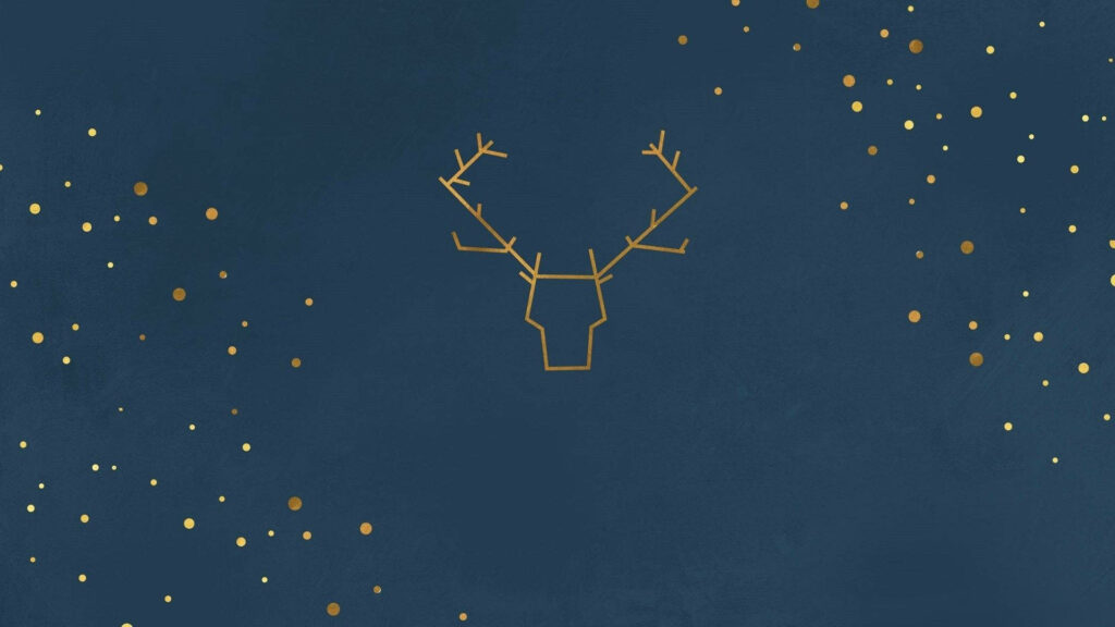 Elegant Gold Reindeer Wallpaper for a Festive Deep Blue Christmas