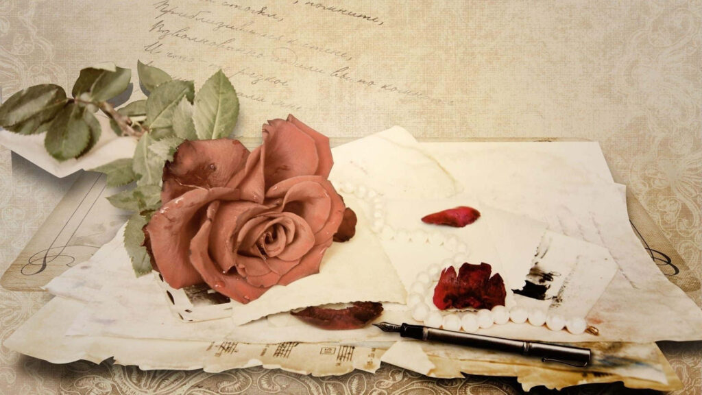 Elegant Rose Gold Flower Vintage Desktop Wallpaper on Textured Paper