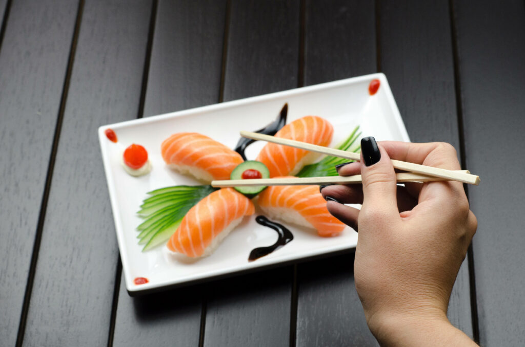 Elegant Salmon Sashimi on Rice - Stunning Wallpaper Background