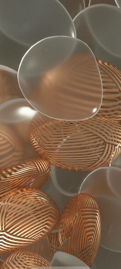 Elegant Samsung A51 Wallpaper: Translucent Bubbles & Copper Yarn Design