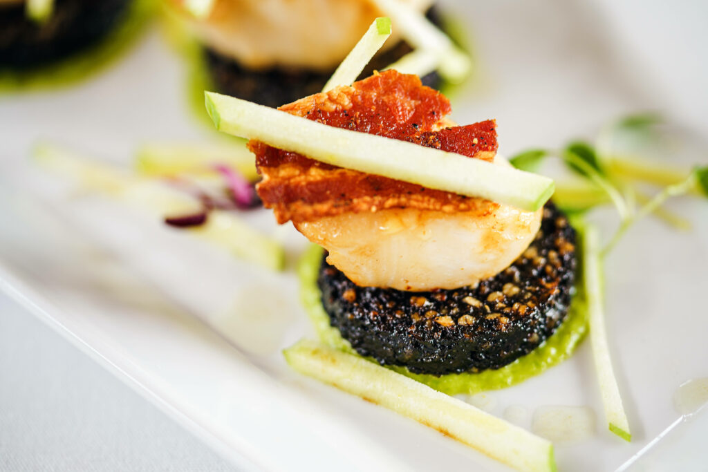 Elegant Scallop Dish with Bacon, Black Pudding & Apple Wallpaper