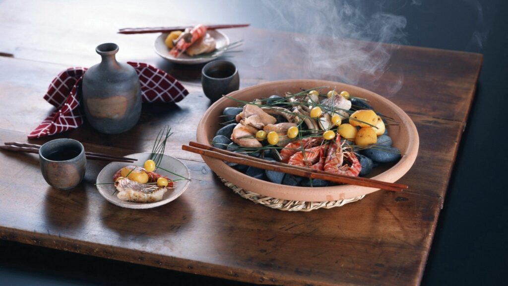 Elegant Seafood Dinner Table Wallpaper: Appetizing Arrangement