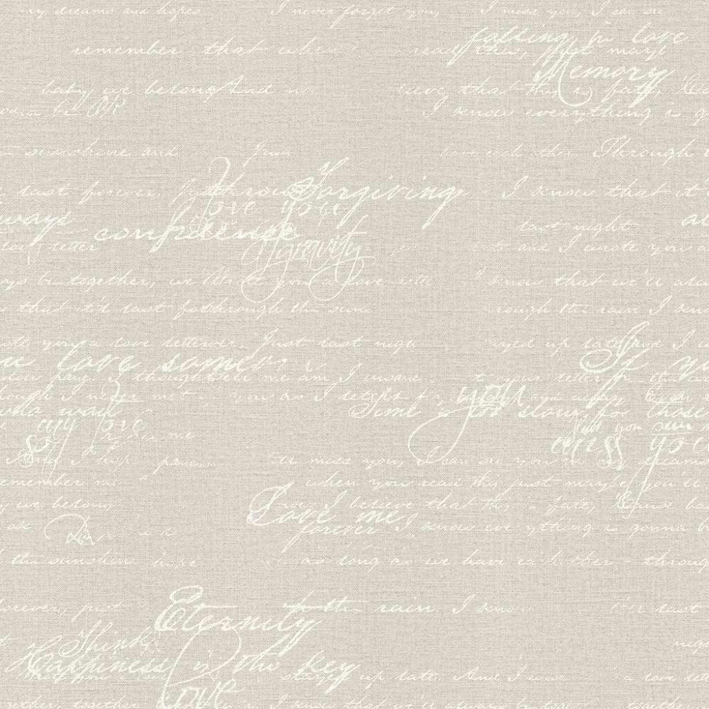 Elegant Calligraphy: Mesmerizing White Ink Scripts on Beige Canvas Wallpaper