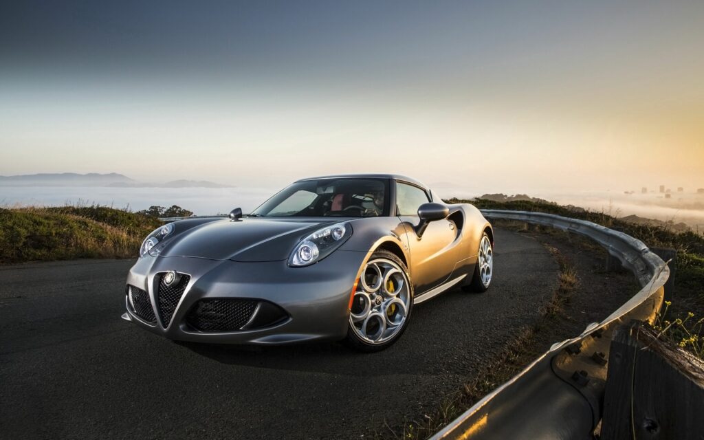 Elegant Silver Alfa Romeo 4C Wallpaper with Serene Natural Background