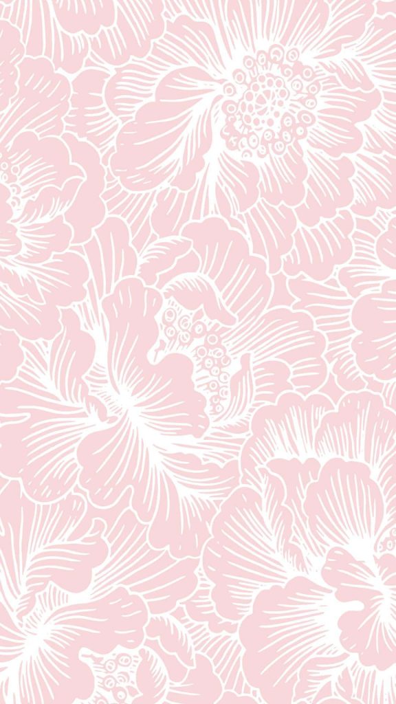 Soft pink floral wallpaper with delicate white line art minimalist design for spring background