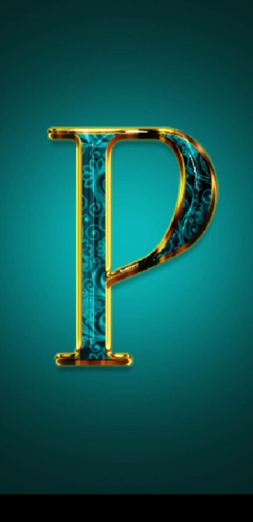 Teal and Gold Stylized Letter P Wallpaper with Intricate Patterns