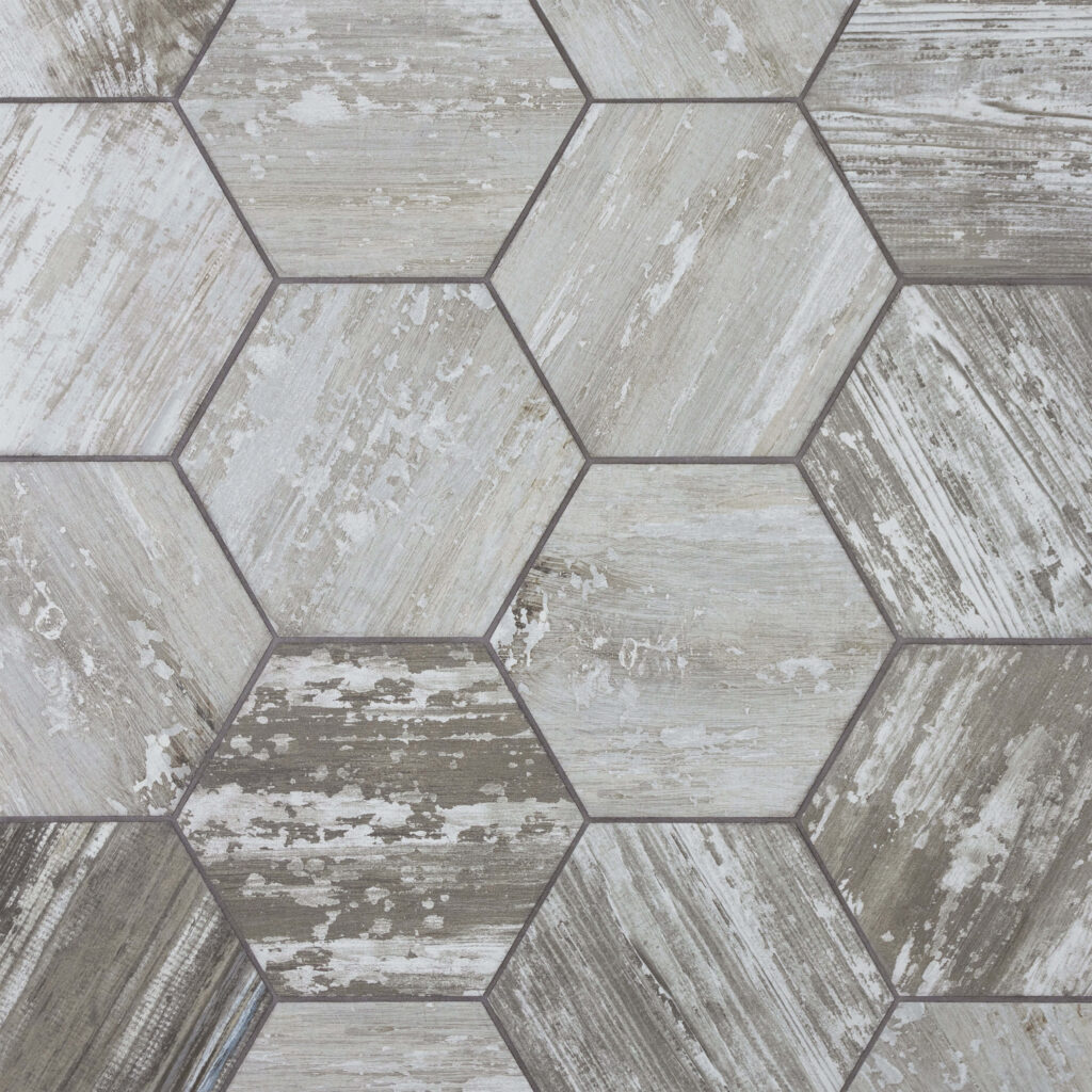 Elegant Hexagonal Marble Wallpaper in Neutral Tones for Modern Spaces