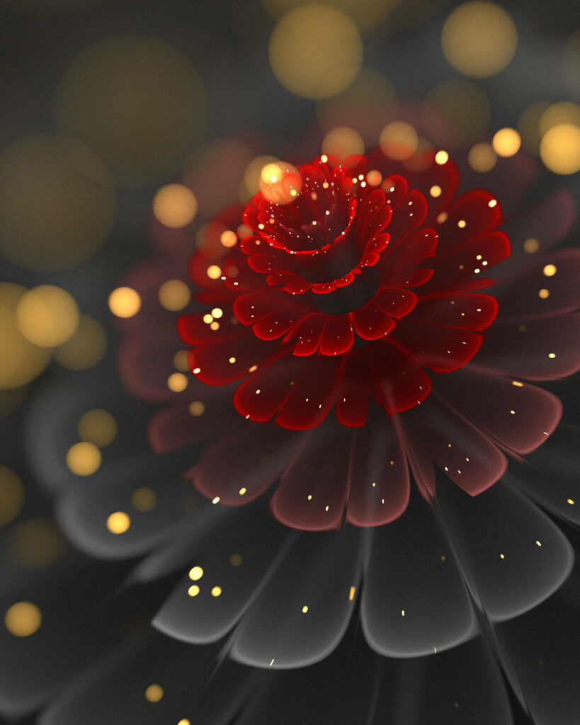 Translucent Red Flower Wallpaper with Golden Bokeh Background
