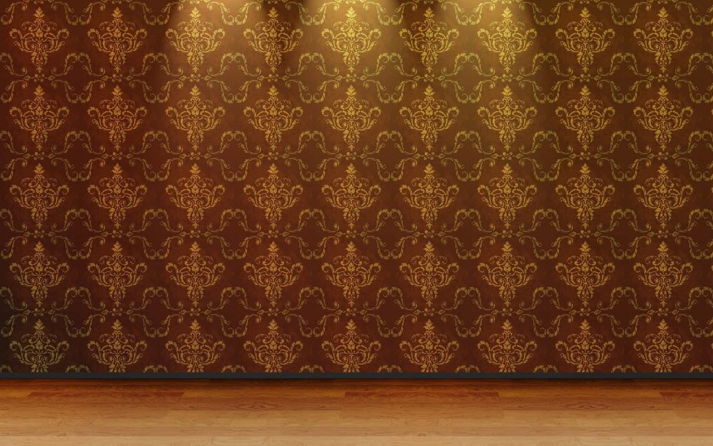 Elegant Victorian wallpaper with gold damask pattern on deep brown in polished interior scene