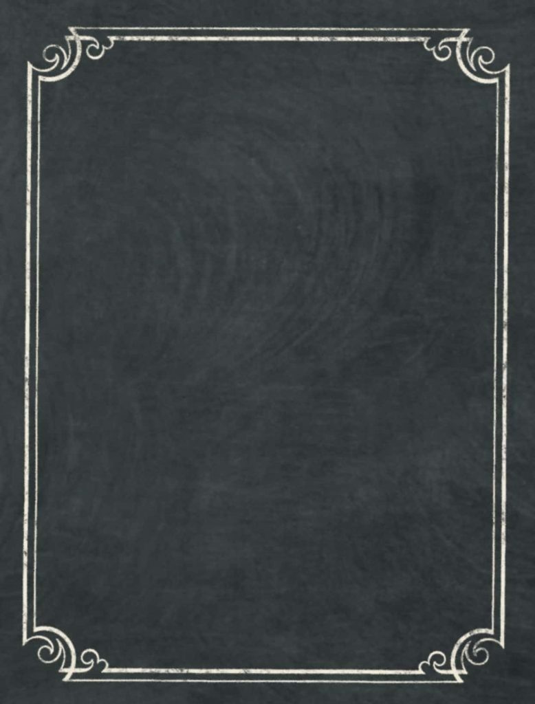 Elegant vintage blackboard with textured dark surface and intricate white ornate corner frame background Wallpaper
