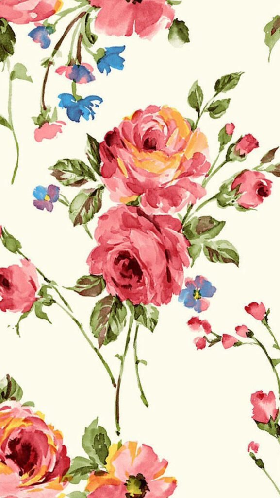 Elegant Vintage Floral iPhone Wallpaper: Roses on Creamy Background