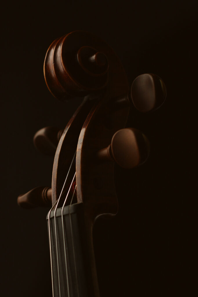 Elegant Violin Scroll Wallpaper: Close-Up Macro with Dark Background