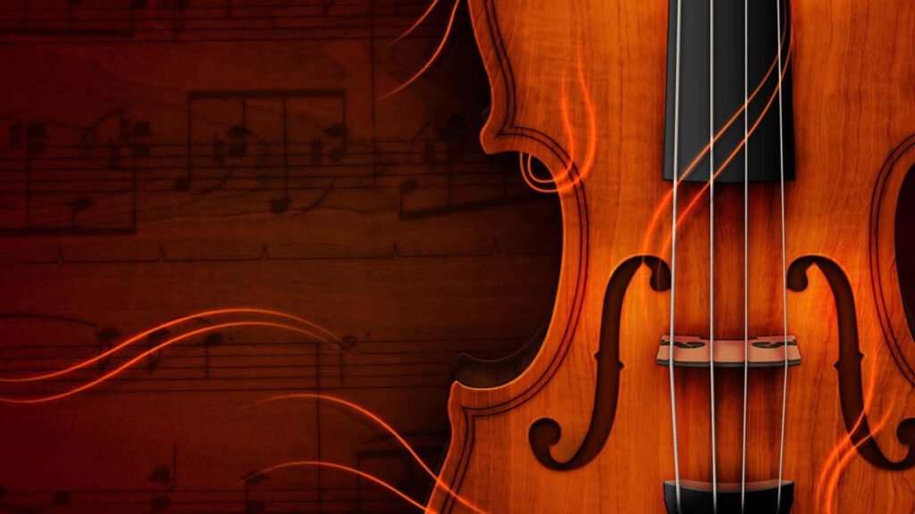 Elegant Violin Wallpaper: Close-Up with Musical Notes Background