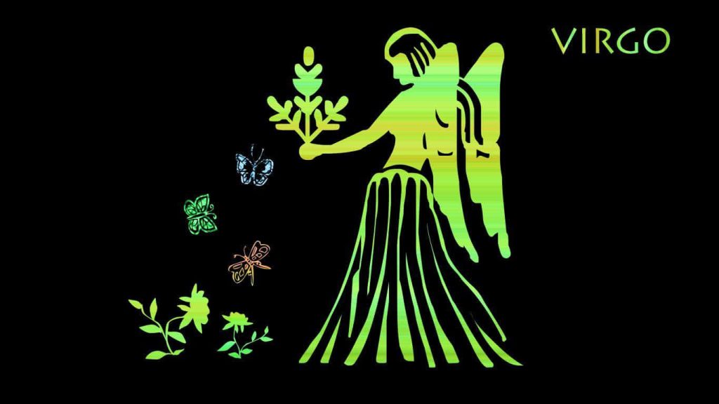 Elegant Virgo wallpaper with green winged maiden butterflies floral motifs celestial design