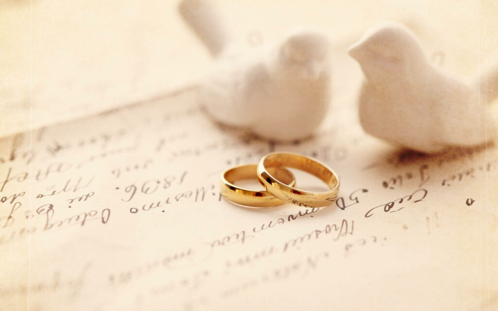 Elegant Love Birds & Wedding Rings - Timeless Romantic Wallpaper