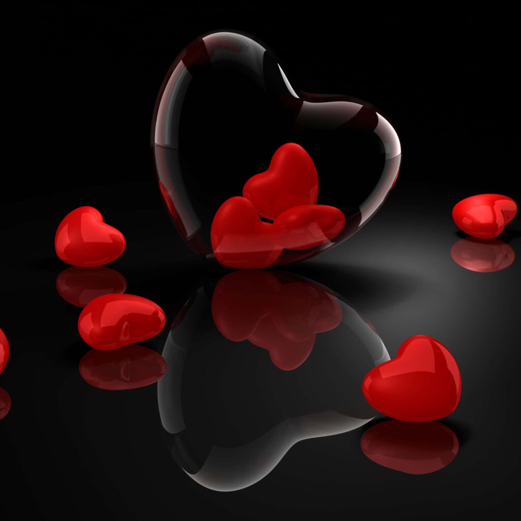 Elegant Wallpaper: Glossy Black Background with Red Hearts Design