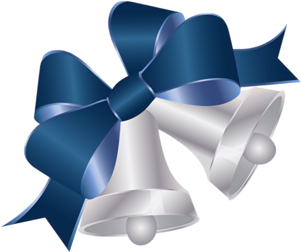 Elegant White Christmas Bells Wallpaper with Luxurious Blue Ribbon