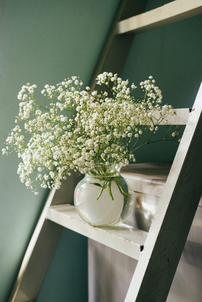 Elegant White Flower Arrangement Wallpaper on Soft Green Background