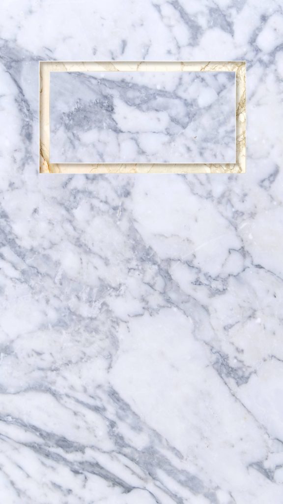 Elegant white marble wallpaper with gold frame overlay and 3D effect for modern minimalist decor