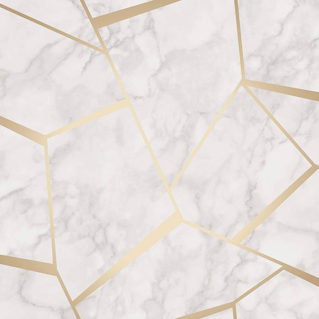 White marble wallpaper with modern geometric gold lines for elegant luxury interior decor background