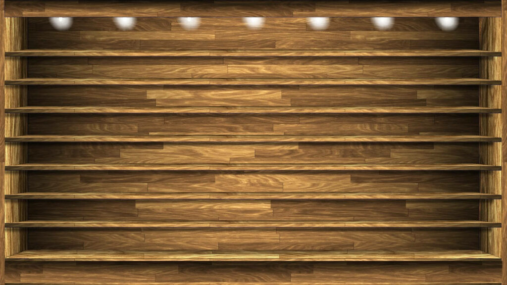 Rustic Wooden Shelves Wallpaper: Warm Natural Texture & Soft Lighting