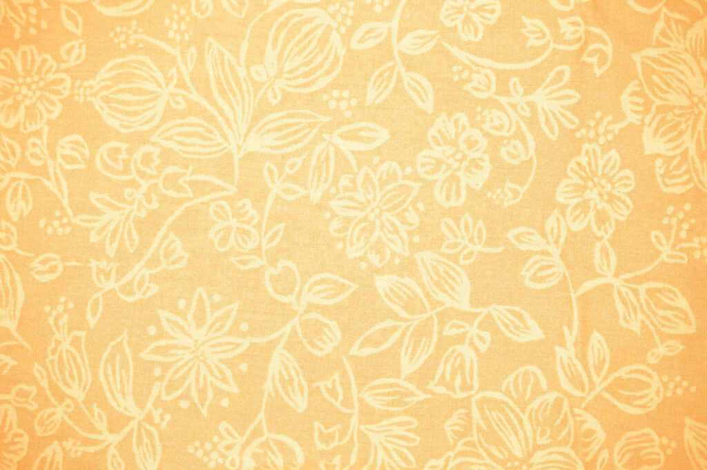 Warm Yellow Fabric Texture with Delicate Leaf & Floral Wallpaper