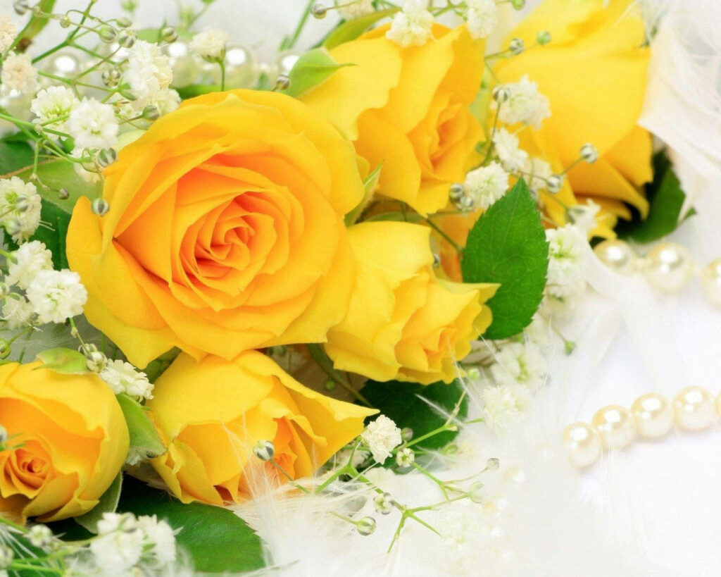 Elegant Yellow Roses & White Flowers for Wedding Decor Inspiration Wallpaper